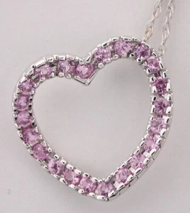 Pendant Pink Sapphire Heart with 14k white Gold Chain - Picture 1 of 1