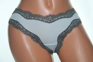 Blue Bikini Panty with Sheer Grey Floral Lace Bands & a Scrunched Back Size 6/8 - Picture 1 of 2