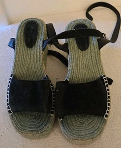 Women's Wedged Black & Green Strappy Shoes Good Condition UK Size 7 - Picture 1 of 5
