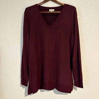 Suéter Lucky Brand Mujer XL Rojo Cuello en V Blusa L/S Elástico Pullover Calce Relajado Foto 1 de 4