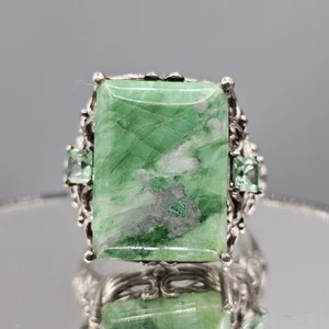 Chuck Clemency Variscite Ring Sz 9.5 Silver Tone Green Utahlite Cocktail Karis - Picture 1 of 14