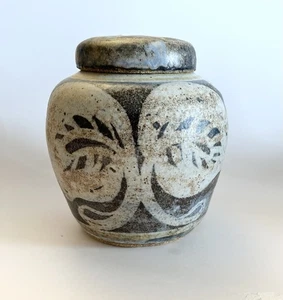 Vintage Keeney Studio Stoneware Art Pottery Blue Lidded Jar Handmade Signed - Picture 1 of 16