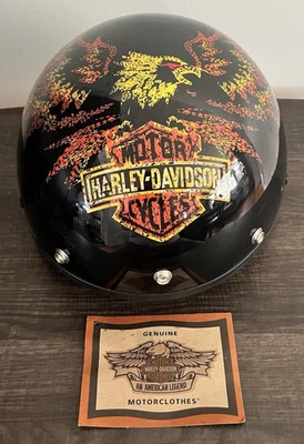 Harley Davidson Motorcycles Half Helmet Eagle XXL Dot Black Orange Yellow Used - Image 1 of 4