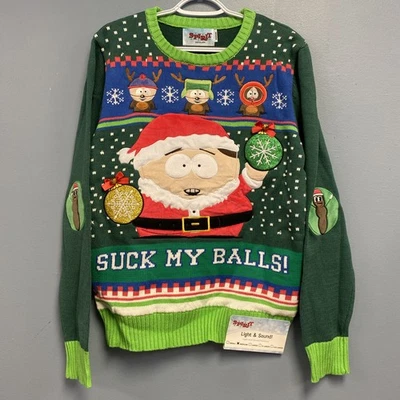 South Park Christmas Sweater M Cartman Light Sounds Ugly Suck My Balls VIDEO - Image 1 of 4