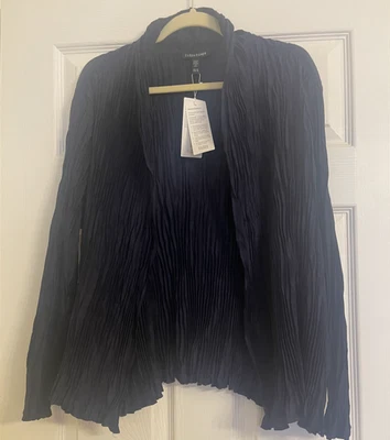 NWT $198 Eileen Fisher Ink Crushed Silk High Collar Jacket Large - Image 1 of 4