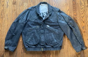 VINTAGE Guess Jacket Mens Large Leather Denim Bomber Black Marty Mcfly 80s - Picture 1 of 17