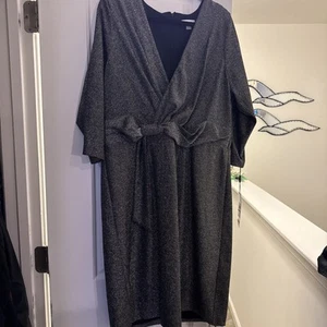 Calvin Klein Size 16W Plus Silver Black Sheath Glitter Knit V-Neck  Dress - Picture 1 of 4