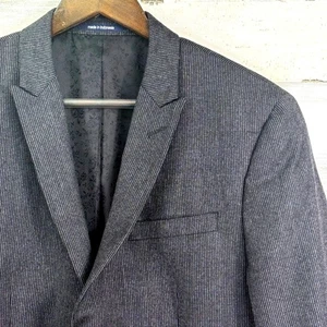 Bar III Carnaby Collection Slim Fit Wool Gray Pinstripe Blazer Jacket Mens 40S - Picture 1 of 20