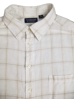 Roundtree Yorke Shirt Men 3XLT Linen Blend Check Short Sleeve Beach Resort Camp - Image 1 of 4