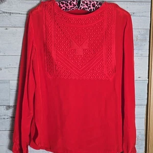Vintage Petrel Red Silk Embroidered Blouse - Size Large - Picture 1 of 10
