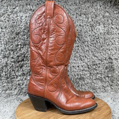 VTG Nocona Cowgirl Boots Womens 4.5 B Rust Tall Stacked Wood Western Cowboy L112 - Image 1 of 4