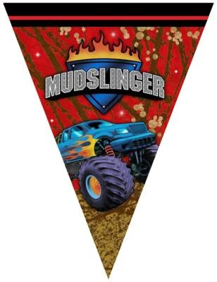 Mudslinger Monster Truck Rally Birthday Party Decoration Pennant Banner - Image 1 of 2