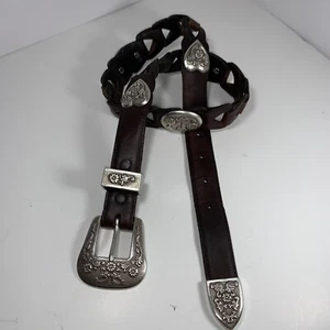 Resistol Women's S Linked Braided Brown Leather Heart Concho Belt Vintage 1996 - Picture 1 of 4