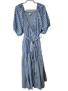 NWT Old Navy Short Puff Sleeve Wrap Dress Blue Stripe Womens 3X Style# 759770-00 - Picture 1 of 9