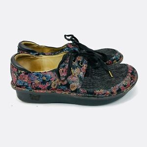 Alegria Shoes Womens 39 Dani Florensic Lace Up Clog Dan-288 Floral Black