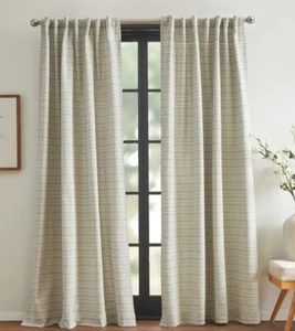 DKNY Pure Stream Curtain  Panel Pair -84inches- White/Blue - Picture 1 of 6