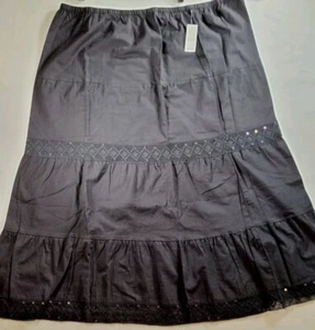 FADED GLORY Elastic Waist Maxi Skirt Womens 3X 22W-24W NWT Black Crocheted Tiers - Picture 1 of 13