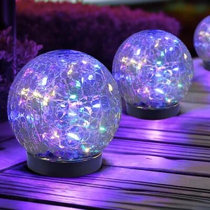 Solar Globe Lights Outdoor Waterproof-Solar Balls for Garden-Cracked Glass Ball - Picture 1 of 5