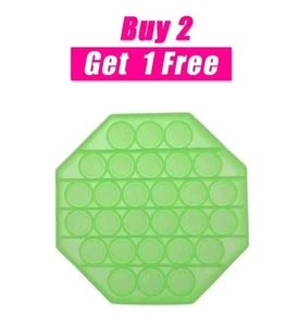 BUY 2 GET 1 FREE! - Popit Fidget Bubble Toy - Octagon Green Glow-in-Dark - Picture 1 of 12