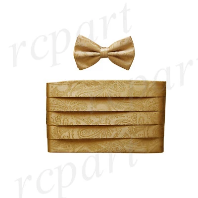 NUEVO en caja 100% poliéster paisleys cummerbund y pajarita conjunto boda formal dorado Foto 1 de 4