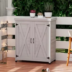 Outdoor Potting Bench Garden Tables with Storage Cabinet and Metal TableTop - Picture 1 of 12