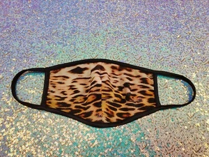 2 oder 5 Stck. Stretch Chiffon Elasthan - REVERSIBLER Gepardendruck auf schwarze Gesichtsmaske - Bild 1 von 6