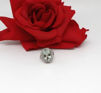 Anillo Prasiolita Ornado Plata Esterlina Nuevo sin Etiquetas Talla 6 5.18g RESCATE GATO Foto 1 de 2