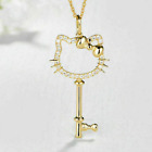 14k Yellow Gold Plated Silver 1/2 Ct Moissanite Hello Kitty Key Pendant Necklace