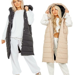 Long Womens Hooded Quilted  Gilet Waistcoat Puffer Padded Vest Bodywarmer
