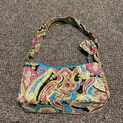 VERA BRADLEY ZOE Silk Paisley Shoulder Bag Purse Teal Pink Black Lime - Image 1 of 4