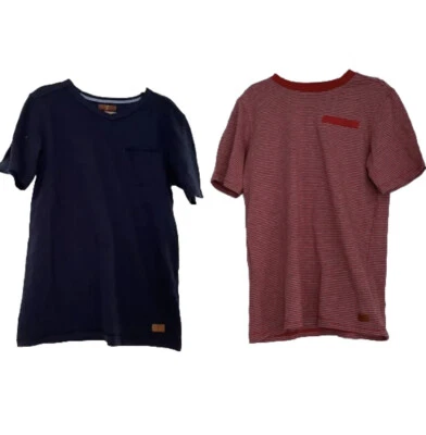 7 For All Mankind 2 Camisetas Rojo Cuello Redondo Camiseta-Micro-Rayas y Azul Marino Camiseta Cuello en V Nueva con Etiquetas Foto 1 de 4