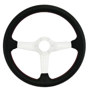 Steering Wheel 345mm 14-Inch Leather Silver Spoke Universal Racing Car - Picture 1 of 5