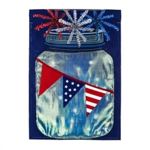 Patriotic String Lights Mason Jar Solar LED 14SL8506 Garden Flag 12.5” x 18” - Picture 1 of 1
