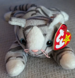Ty Beanie Baby 1997 PRANCE the silver tabby cat WITH TAGS PVC pellets - Picture 1 of 6