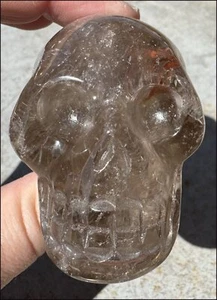 Lg. DARK Smoky Quartz Crystal Skull w/ Multi-Colored Hematite, Rainbows! - Picture 1 of 21