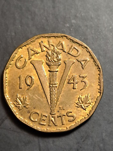 1943  CANADA 5 CENTS  VICTORY TOMBAC NICKEL KING GEORGE VI   (PB92)
