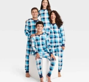 Unisex Kid’s Hanukkah Pajama Set Size 8 Blue Buffalo Check Sleep Shirt + Pants - Picture 1 of 5