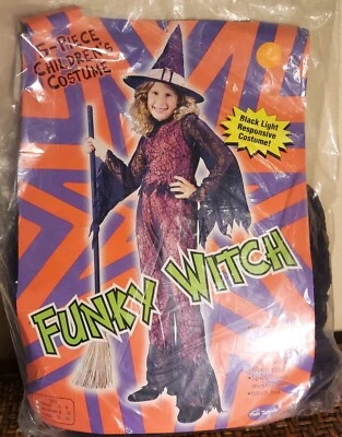 Girl's Size Small 4-6 Funky Witch 5 Piece Halloween Costume Black Neon Pink - Image 1 of 4