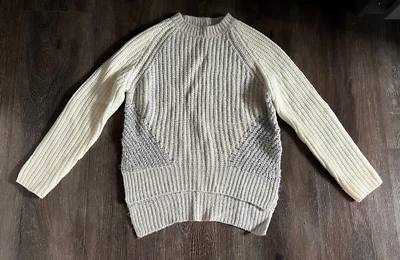John & Jenn Nubby Pullover Sweater Gray  Ivory Textured Fuzzy Loose Knit Size S - Image 1 of 3