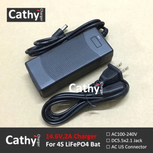 Envío Gratuito EE. UU. 14.6V2A Cargador Inteligente 2A Batería LiFePO4 con Enchufe de CC 5.5x2.1mm - Imagen 1 de 6