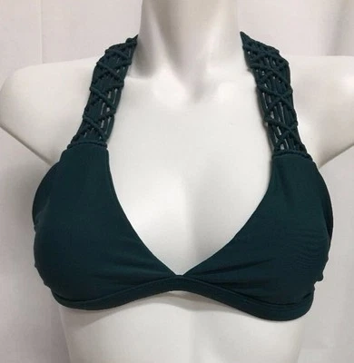 MIKOH WOMEN'S CROCHET BACK BIKINI SWIM TOP SOLID EVER GREEN LARGE NEW! $112 - Image 1 of 3