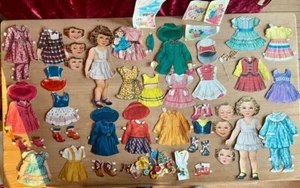 alte Papierpuppen Ausschneidepuppen 50er Jahre 3 zusätzliche Gesichter SELTEN - Bild 1 von 12