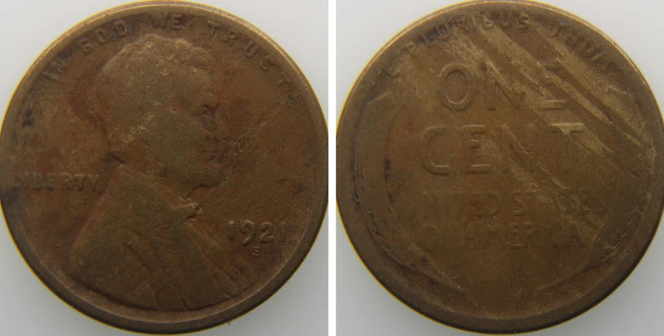 1921 S Lincoln Wheat Cent - Lamination / Woody Improper Alloy Mix - Error Coin - Image 1 of 4