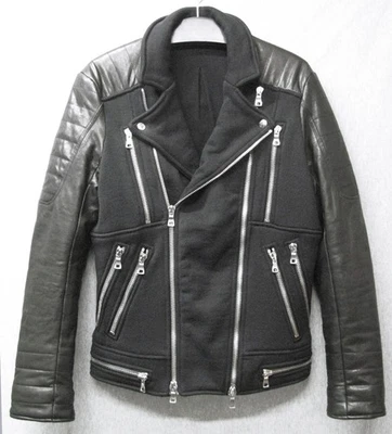 Chaqueta de cuero Balmain Paris usada con mangas de jinete chaqueta de cuero exterior para hombre talla M Foto 1 de 4