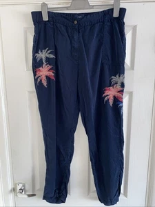Ladies Navy Blue, 100% Lyocell, Embroidered Trousers Size 16 Long By NEXT - Picture 1 of 14