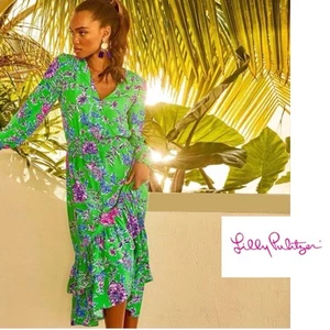 NEU Lilly Pulitzer Cristiana Stretch Midikleid Gecko Grün Brewsters Blüten 4 - Bild 1 von 12