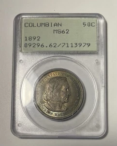 1892 50c MS62 Columbian Commemorative Half Dollar - PCGS OGH Rattler Blue Toned - Picture 1 of 4