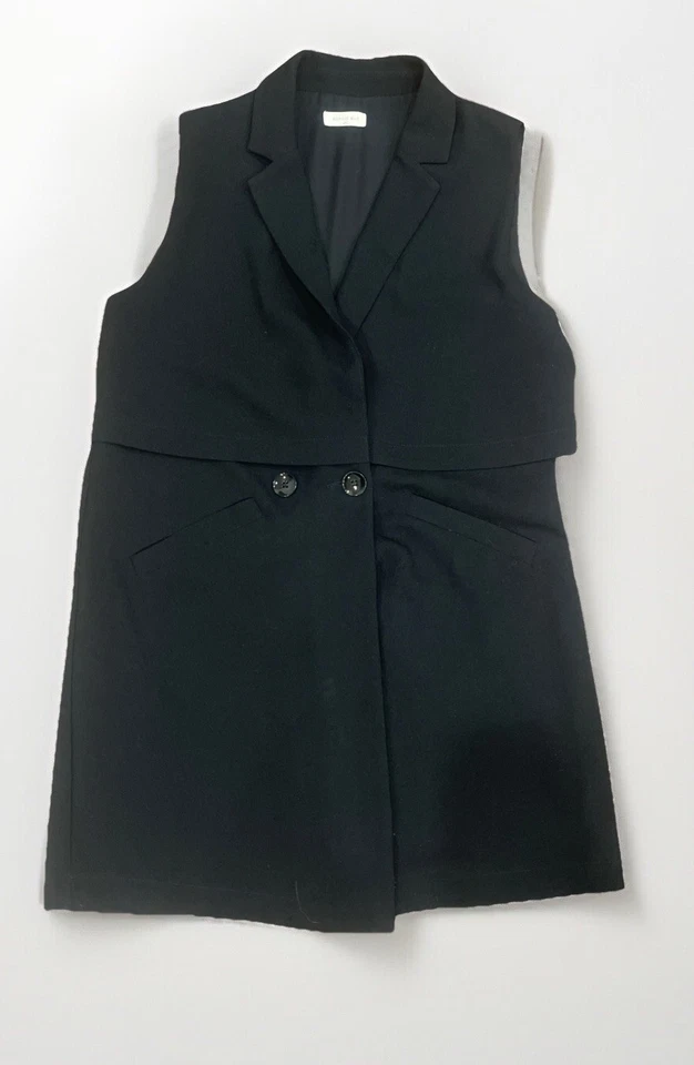 Chaleco Plumero Rue Sophie Negro Botón Talla Grande Largo Pieza Versátil Foto 1 de 4