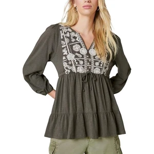 Lucky Brand Gray Cotton Blend Peasant Embroidered Tiered Tunic Top Size XL - Picture 1 of 11