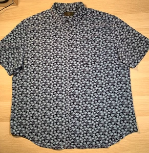 M&S Blue Summer Palm Tree S/S Shirt - Regular Fit 3XL 27.5" p2p - Mint Condition - Picture 1 of 13